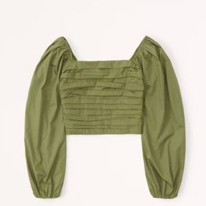 Long-Sleeve Ruched Bodice Puff Sleeve Top